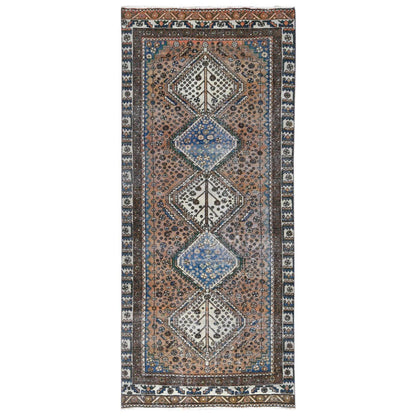 Overdyed & Vintage Worn Wool Hand Knotted Rug Brown Brown 4.1X9.10 -O081074