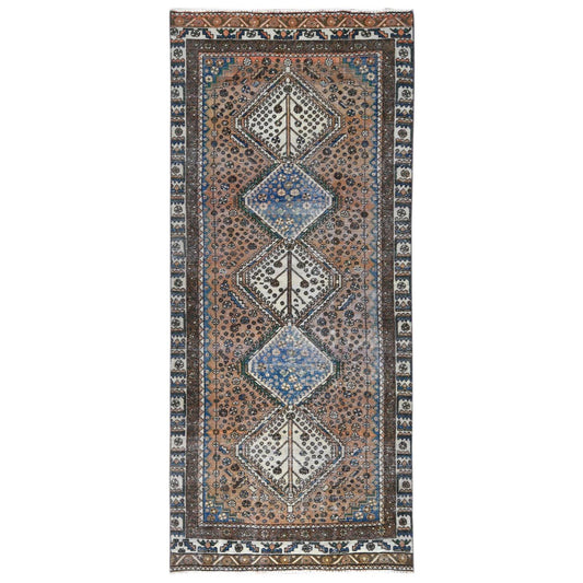 Overdyed & Vintage Worn Wool Hand Knotted Rug Brown Brown 4.1X9.10 -O081074