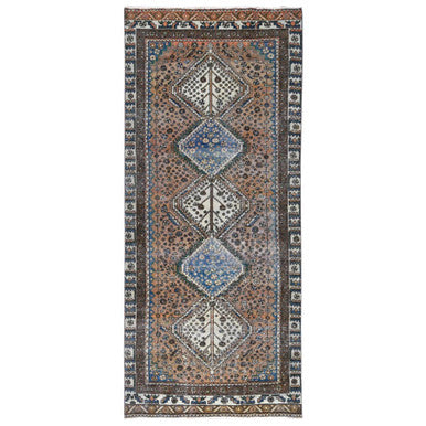 Overdyed & Vintage Worn Wool Hand Knotted Rug Brown Brown 4.1X9.10 -O081074