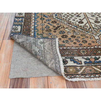 Overdyed & Vintage Worn Wool Hand Knotted Rug Brown Brown 4.1X9.10 -O081074