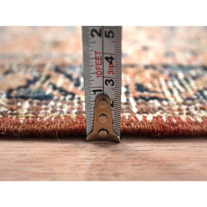 Overdyed & Vintage Worn Wool Hand Knotted Rug Brown Navy Blue 3.5X10.6 -O081077