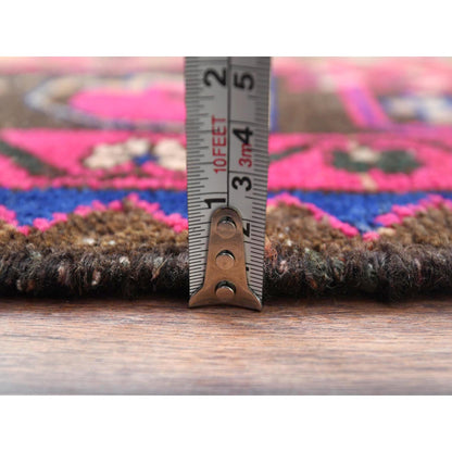 Overdyed & Vintage Worn Wool Hand Knotted Rug Orange Hot Pink 4.8X9.2 -O081081