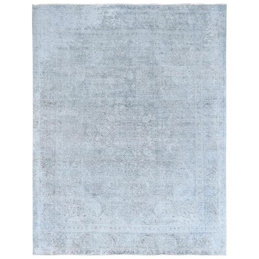 Overdyed & Vintage Worn Wool Hand Knotted Rug Blue Blue 9.10X12.2 -O081099