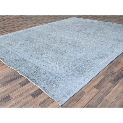 Overdyed & Vintage Worn Wool Hand Knotted Rug Blue Blue 9.10X12.2 -O081099