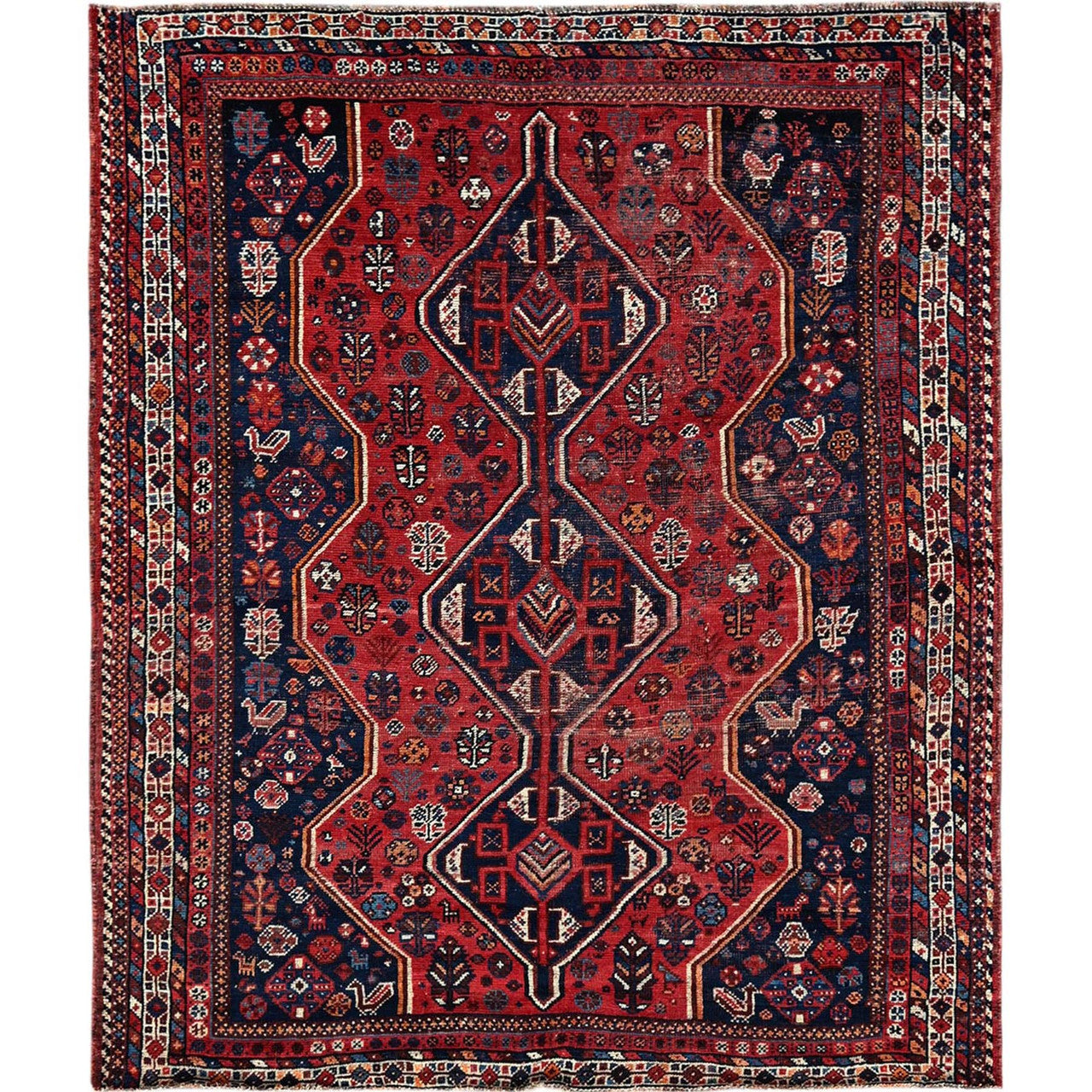 Overdyed & Vintage Wool Hand Knotted Rug Red 5.11x7.0 -O0810