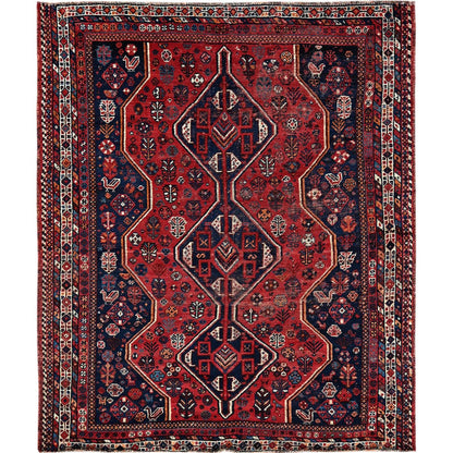 Overdyed & Vintage Wool Hand Knotted Rug Red 5.11x7.0 -O0810