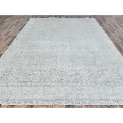 Overdyed & Vintage Worn Wool Hand Knotted Rug Beige Beige 9.7X13.2 -O081125