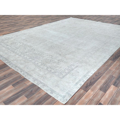 Overdyed & Vintage Worn Wool Hand Knotted Rug Beige Beige 9.7X13.2 -O081125