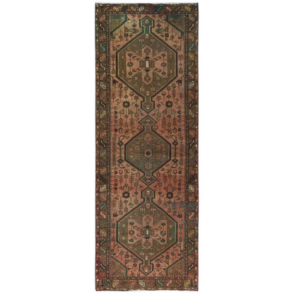 Overdyed & Vintage Worn Wool Hand Knotted Rug Brown Brown 3.7X10.2 -O081136