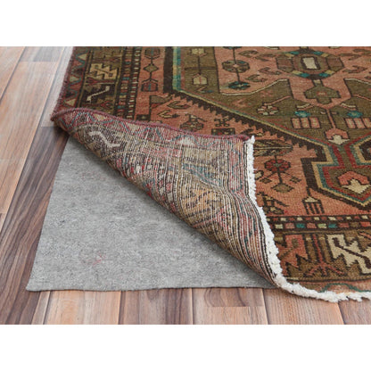 Overdyed & Vintage Worn Wool Hand Knotted Rug Brown Brown 3.7X10.2 -O081136