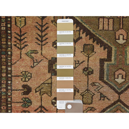 Overdyed & Vintage Worn Wool Hand Knotted Rug Brown Brown 3.7X10.2 -O081136