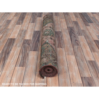 Overdyed & Vintage Worn Wool Hand Knotted Rug Brown Brown 3.7X10.2 -O081136