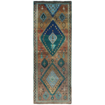 Overdyed & Vintage Worn Wool Hand Knotted Rug Brown Brown 3.8X9.9 -O081144