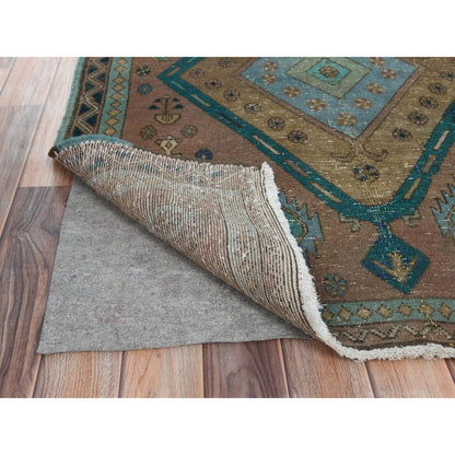 Overdyed & Vintage Worn Wool Hand Knotted Rug Brown Brown 3.8X9.9 -O081144