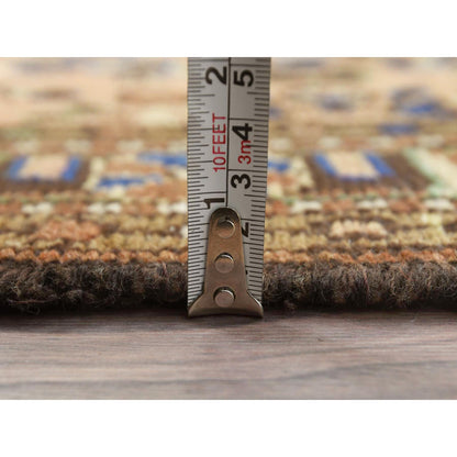 Overdyed & Vintage Worn Wool Hand Knotted Rug Orange Navy Blue 3.5X13.7 -O081148