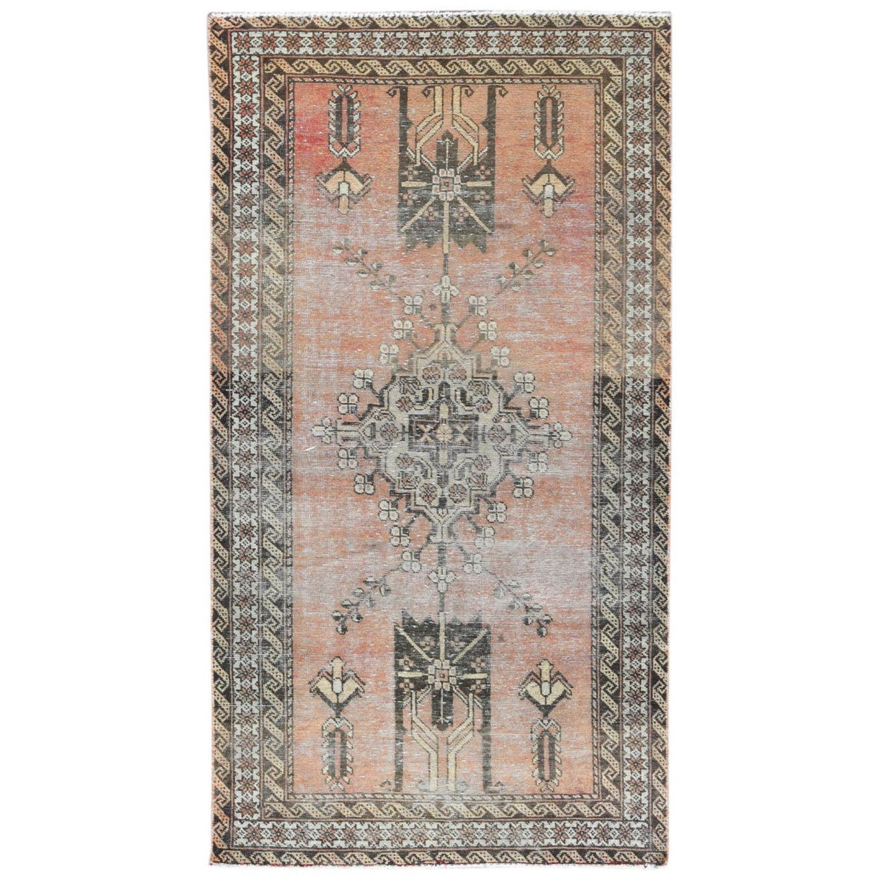 Overdyed & Vintage Worn Wool Hand Knotted Rug Red Ivory 3.7X6.6 -O081155