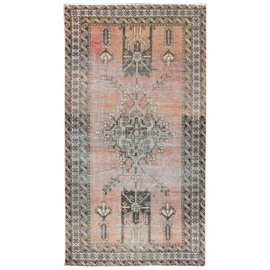 Overdyed & Vintage Worn Wool Hand Knotted Rug Red Ivory 3.7X6.6 -O081155