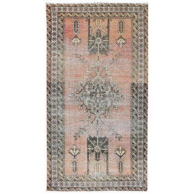 Overdyed & Vintage Worn Wool Hand Knotted Rug Red Ivory 3.7X6.6 -O081155
