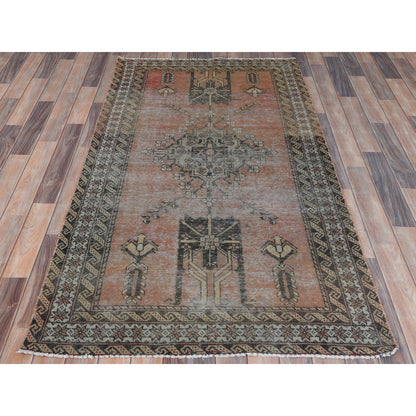 Overdyed & Vintage Worn Wool Hand Knotted Rug Red Ivory 3.7X6.6 -O081155