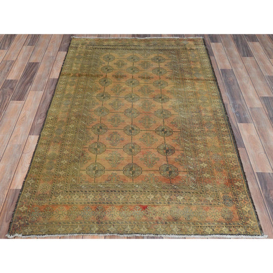 Overdyed & Vintage Worn Wool Hand Knotted Rug Brown Brown 3.7X6.0 -O081162