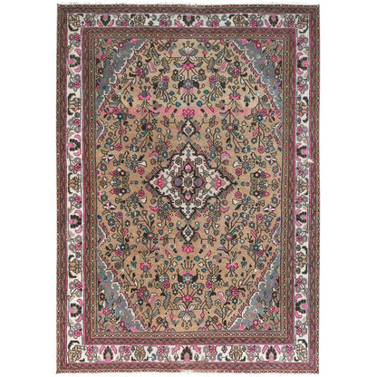 Overdyed & Vintage Worn Wool Hand Knotted Rug Brown Ivory 6.10X9.9 -O081167