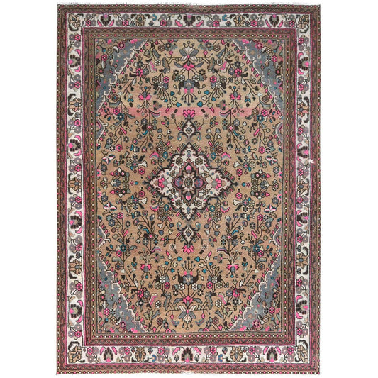 Overdyed & Vintage Worn Wool Hand Knotted Rug Brown Ivory 6.10X9.9 -O081167