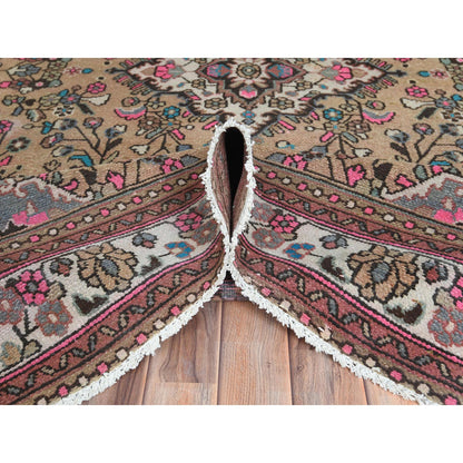 Overdyed & Vintage Worn Wool Hand Knotted Rug Brown Ivory 6.10X9.9 -O081167