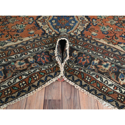 Overdyed & Vintage Worn Wool Hand Knotted Rug Orange Black 7.4X10.0 -O081169