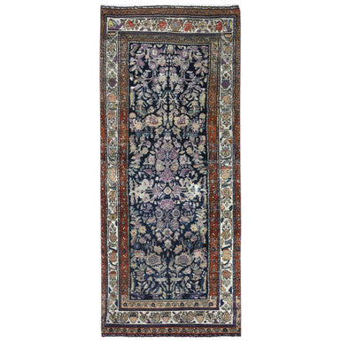 Overdyed & Vintage Worn Wool Hand Knotted Rug Blue Ivory 3.9X9.2 -O081185
