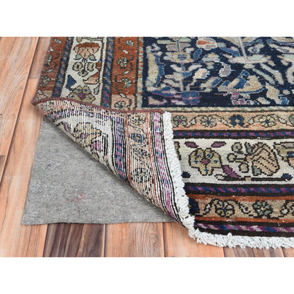 Overdyed & Vintage Worn Wool Hand Knotted Rug Blue Ivory 3.9X9.2 -O081185