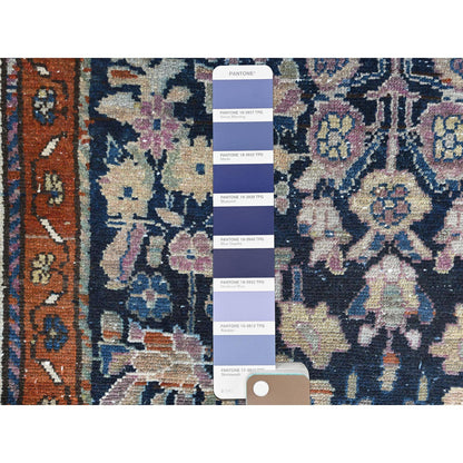Overdyed & Vintage Worn Wool Hand Knotted Rug Blue Ivory 3.9X9.2 -O081185