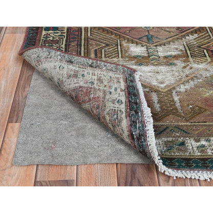 Overdyed & Vintage Worn Wool Hand Knotted Rug Red Ivory 3.1X10.1 -O081186