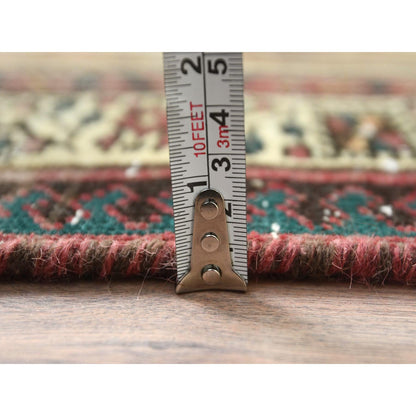 Overdyed & Vintage Worn Wool Hand Knotted Rug Red Ivory 3.1X10.1 -O081186