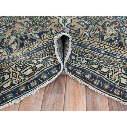 Overdyed & Vintage Worn Wool Hand Knotted Rug Brown Ivory 6.6X9.6 -O081194