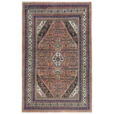 Overdyed & Vintage Worn Wool Hand Knotted Rug Orange 6.8x10.3 -O081195