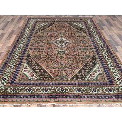 Overdyed & Vintage Worn Wool Hand Knotted Rug Orange 6.8x10.3 -O081195