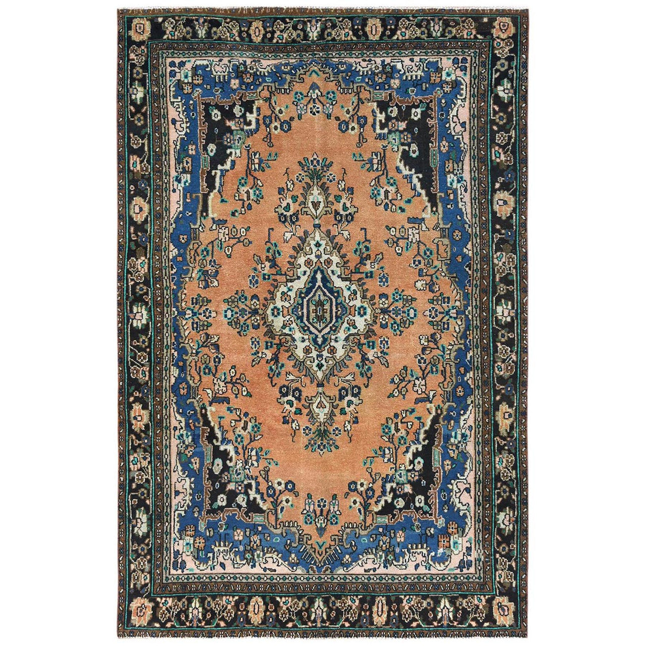 Orange 6'6" x 9'10" Overdyed & Vintage Worn Hand knotted Wool Rug - Sku: O081199