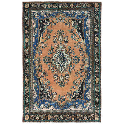 Overdyed & Vintage Worn Wool Hand Knotted Rug Orange Black 6.6X9.10 -O081199