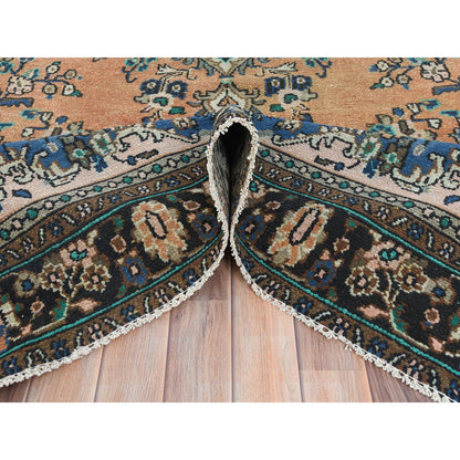 Overdyed & Vintage Worn Wool Hand Knotted Rug Orange Black 6.6X9.10 -O081199