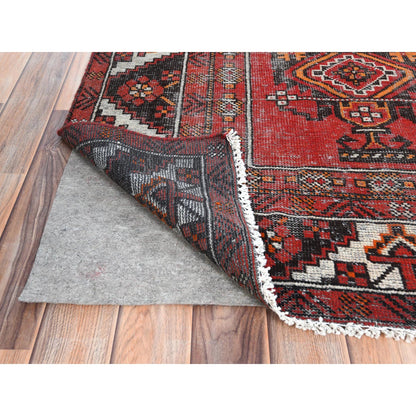 Overdyed & Vintage Worn Wool Hand Knotted Rug Red Red 3.9X6.4 -O081210