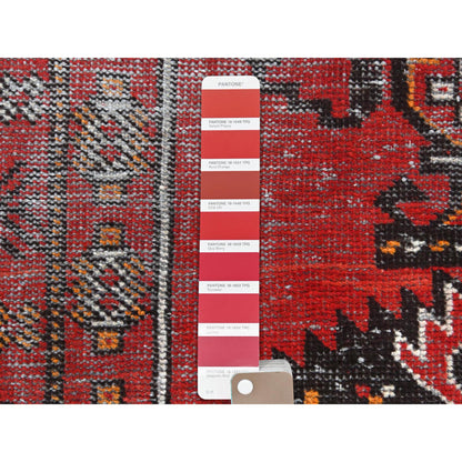 Overdyed & Vintage Worn Wool Hand Knotted Rug Red Red 3.9X6.4 -O081210