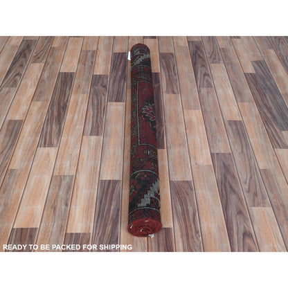 Overdyed & Vintage Worn Wool Hand Knotted Rug Red Red 3.9X6.4 -O081210