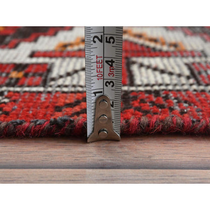 Overdyed & Vintage Worn Wool Hand Knotted Rug Red Red 3.9X6.4 -O081210