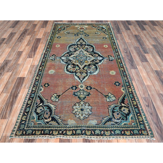Overdyed & Vintage Worn Wool Hand Knotted Rug Red Black 3.10X7.9 -O081211