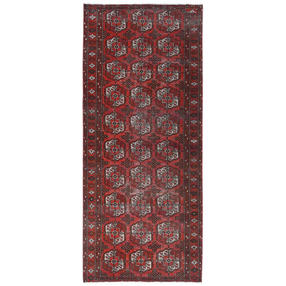 Overdyed & Vintage Worn Wool Hand Knotted Rug Red Red 3.9X9.2 -O081212
