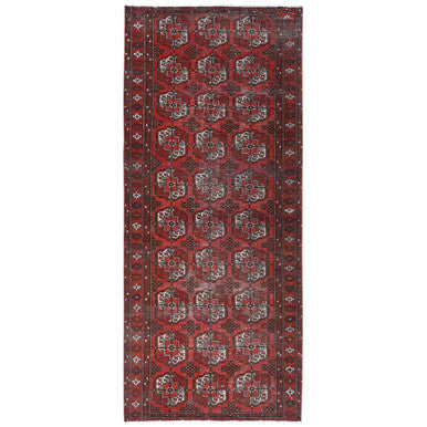 Overdyed & Vintage Worn Wool Hand Knotted Rug Red Red 3.9X9.2 -O081212