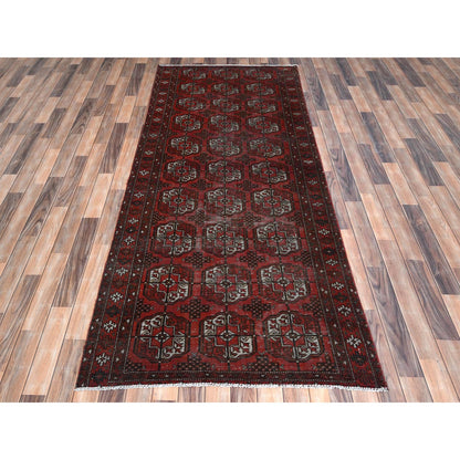 Overdyed & Vintage Worn Wool Hand Knotted Rug Red Red 3.9X9.2 -O081212
