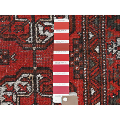 Overdyed & Vintage Worn Wool Hand Knotted Rug Red Red 3.9X9.2 -O081212
