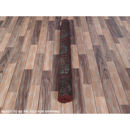 Overdyed & Vintage Worn Wool Hand Knotted Rug Red Red 3.9X9.2 -O081212