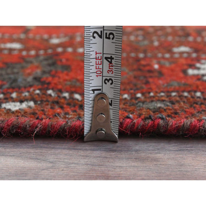 Overdyed & Vintage Worn Wool Hand Knotted Rug Red Red 3.9X9.2 -O081212